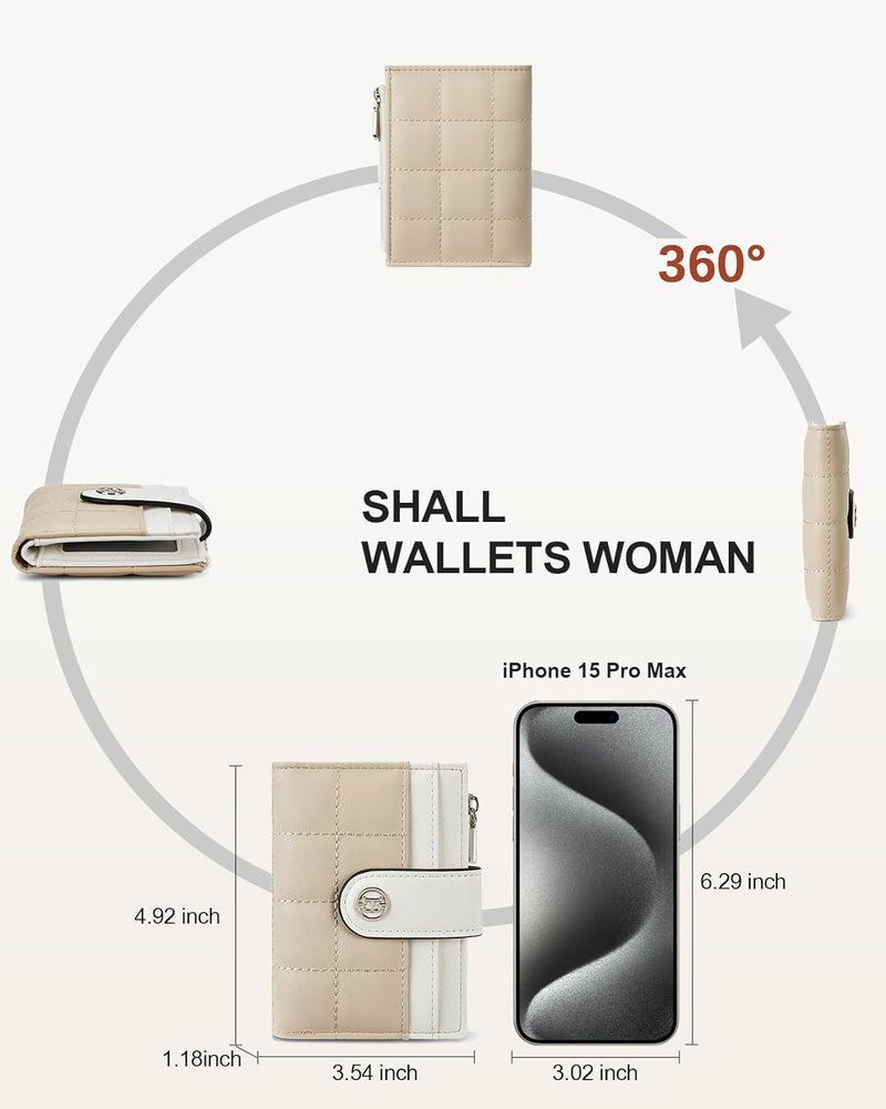 Bostanten Small Wallet for Women Leather RFID Blocking Card Holder Bifold Compact Wallets With Zipper Coin Pocket Beige＆khaki - Image 4